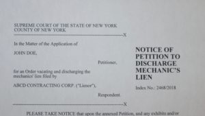 Vacate NY Mechanic's Lien
